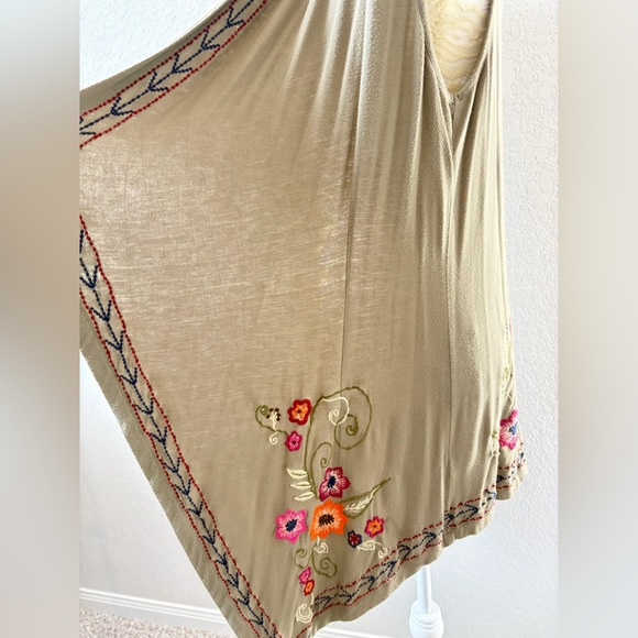 Caite / Athleta Floral Embroidered Open Front Olive Green Cardigan Vest Medium - Picture 6 of 8